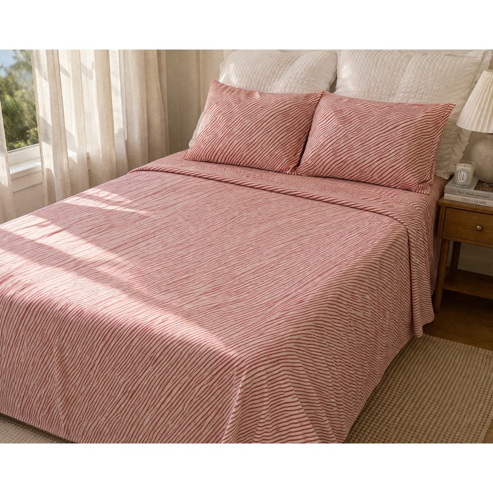 Garnet Hill Hable Construction Flannel Sheet Set Queen Red White Stripe Portugal